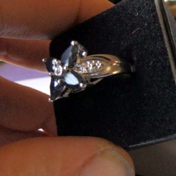 Natural Black Sapphires pear cut with topaz and sterling silver certified ring - Picture 6 of 7